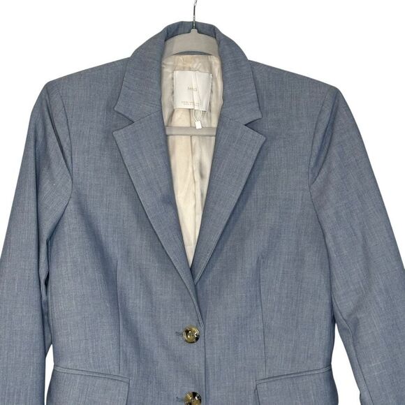 Mango Blue Peak Lapel Two Button Linen Blend Blazer | Size 4 - Picture 5 of 11